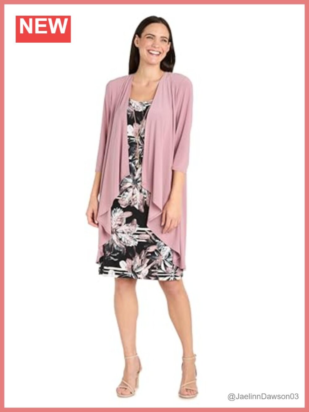 Sheath Dress 2-Piece Set with Cardigan & Necklace Knee-Length